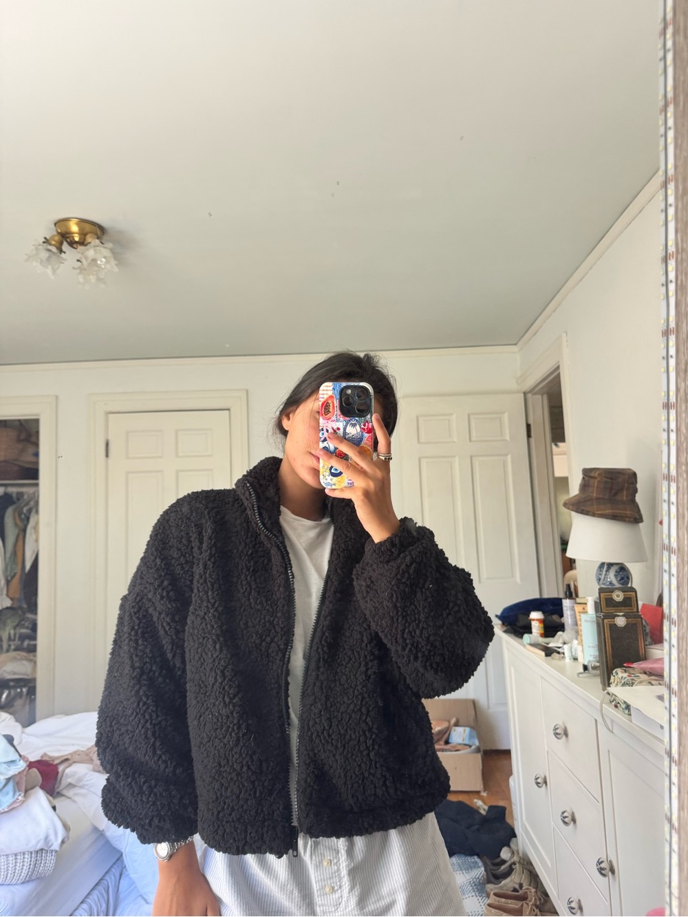 Urban Outfitters Black Teddy Sherpa Zip Jacket